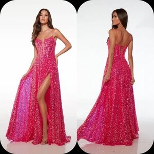 NWT Gorgeous Neon Pink Prom Formal Dress From Alyce Size 8 New A-line Sequins